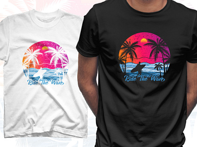 Ride the wave surfing t shirt design sunset surf