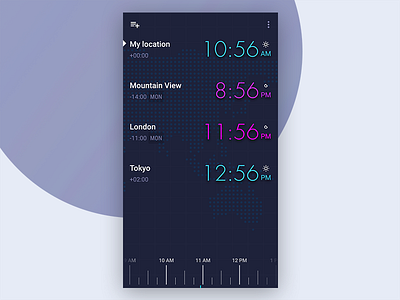 World clock - App UI android app clock interface time timezone ui ux