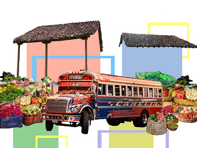 Bus with fruit branding central america collage collage art design illustration latinoart latinx logo mixed media