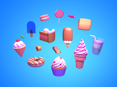 Sweets 3d 3d art blender cupcake ice cream sweet zbrush