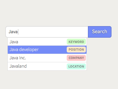 Tagged search box dropdown