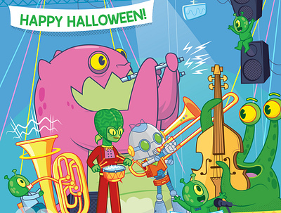 Halloween party aliens character design dgph editorial fest graphic design halloween illustration monsters music party vector