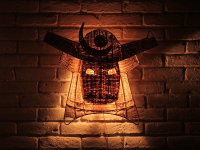 Samurai corazon de tule handmade helmet iron lamp luminaire mimbre samurai structure wall