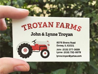 Troyan Farms Logo & Letterpress Business Card business card farm letterpress logo tractor