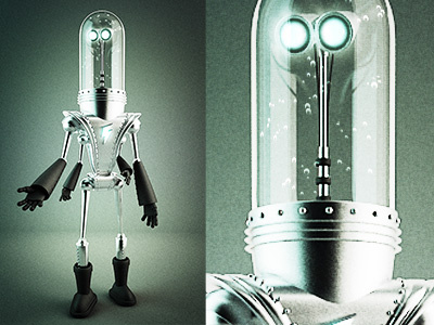 Xenobot 3d character chrome robot sci fi vintage