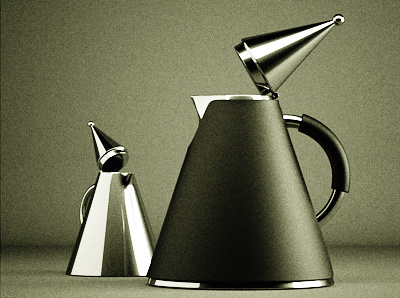 Cone Teapot and Creamer 3d black chrome device household photorealism realism render