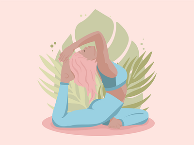 Girl doing yoga vector image body connection with nature fitness girl lotus meditation people pink plant plastic pose poster relaxation sport woman yoga