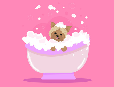 Illustration for grooming studio adobe illustrator bathing cartoon cute cute dog dog grooming pink pink background studio terier vector york