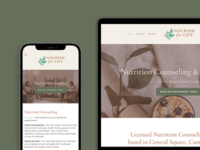 Nourish For Life Branding And Web Design brand branding dietician graphic design healthy holistic identity illustration logo nutrition responsive squarespace watercolor web design