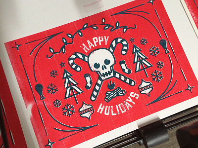 Candy Cane Crossbones cards christmas happyholidays illustration nashville prints riso risograph skulls