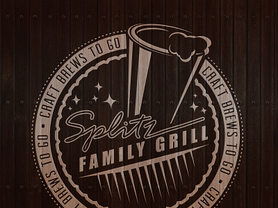 Splitz Family Grill Growler Logo Close Up barn beer growler logo vintage wood