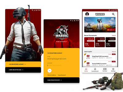 A Mobile App - for pubg players app branding cards coins creative design earn game game design login logo photoshop pubg register tournament ux