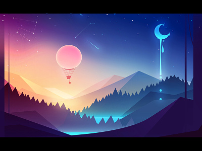 Dreamer app design graphicdesign illustration landscape mountain sun telegram ui vector