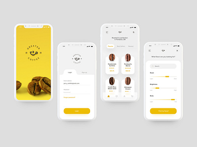 Greater Coffee App - iOS app design ios ios app ios7 ui ui design ui minimalist yellow