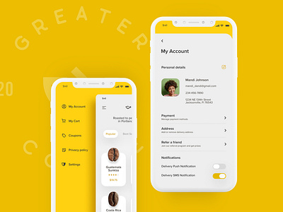 Greater Coffee App - iOS app design ios ios 7 ios app ios app design ui ux uxui yellow
