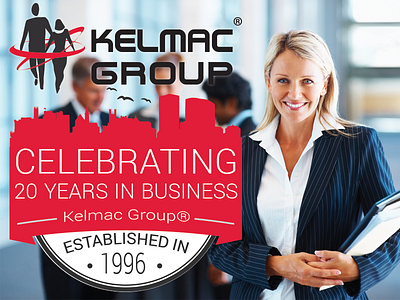 Kelmac Group Celebrating 20 years in business badge corporate vintage design