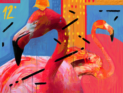 2 Flamingos | 2019 2d art design illustration painting typography