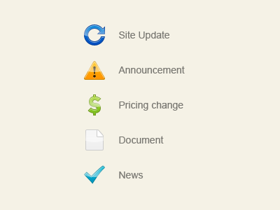 Icons for different types of news on site icons ui