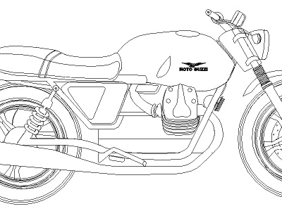 Moto Guzzi Outline black and white cafe racer illustration line drawing moto guzzi motorcycle