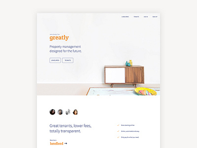 Greatly home screen homepage design landlord tenants ui web app