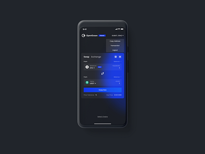 OpenOcean Classic Mobile - Blockchain DeFi SWAP app bitcoin blockchain branding btc crypto currency dashboard defi exchange landingpage minimal minimalist swap ui ux wallet