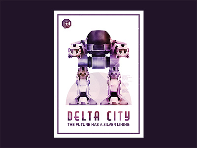 The future has a silver lining city ed209 future illustration robocop robot texture vector