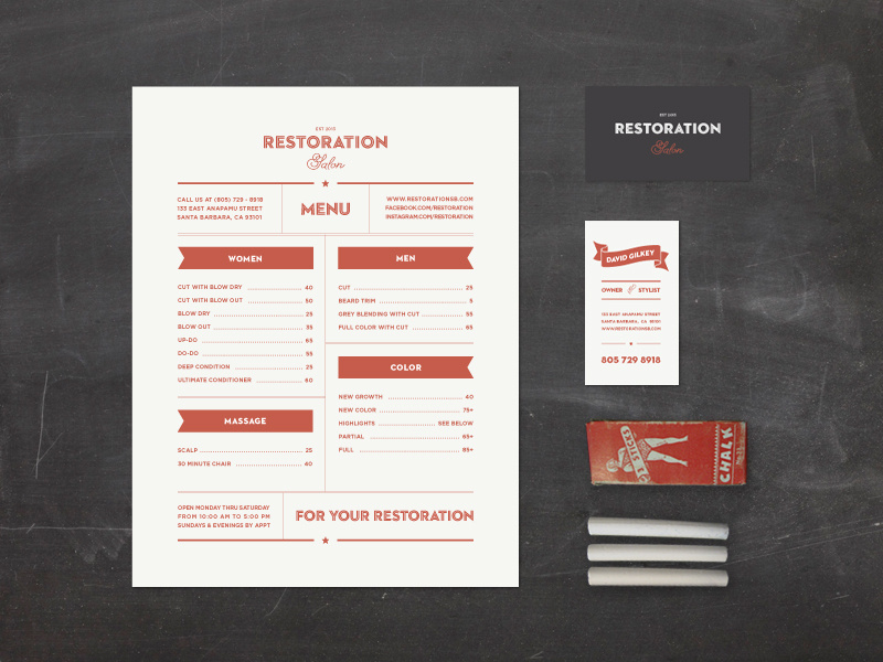 Restoration Salon Branding restoration salon branding vintage hand-drawn chalkboard