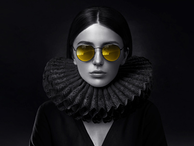 Female portrait with yellow glasses 2020 black photomanipulation photoshop portrait renaissance visual woman yellow glasses