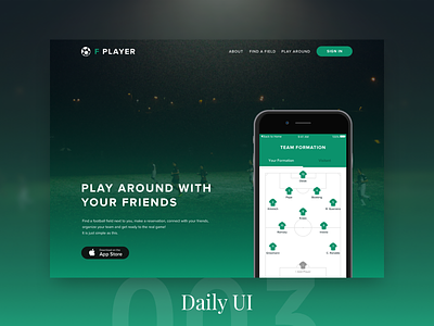 F Player Landing Page 003 100 challenge dailyui days football friends interface pitch team ui user