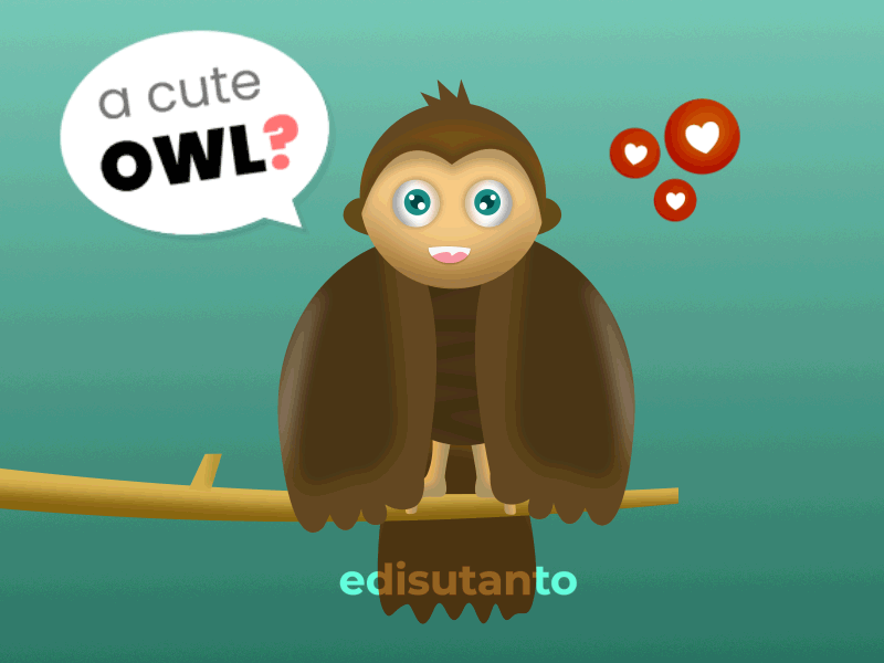 a cute owl, cartoon animated GIF, animal character animation
