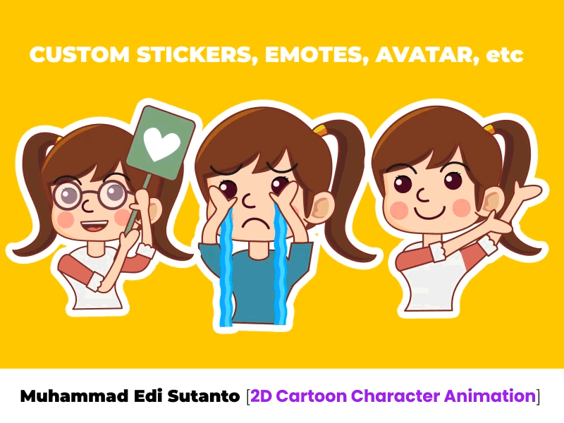 Custom Stickers, Emotes, Avatar (Animated GIFs) 2d animation animated gifs animation avatar cartoon cute character design emotes graphic design illustration motion graphics perfect loop stickers emoji