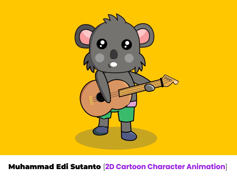 Cute Bear Cartoon Illustration Play Guitar and Sing a Song