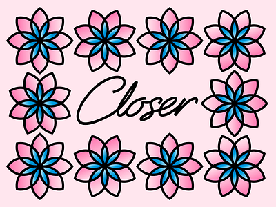Closer Text card design flowers geometric lettering pink script type typography vector