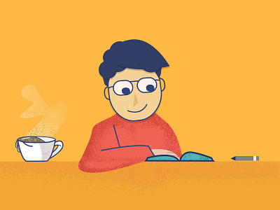 illustration - Reading a book adobe book character coffee cup grain brushes illustration reading book vector