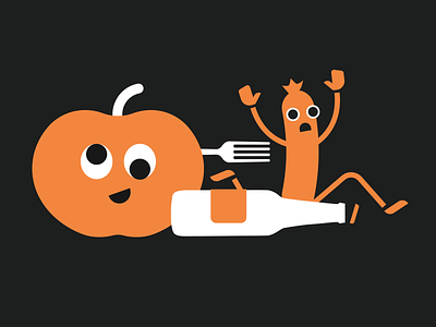 Happy Halloween! agency beer character flat fork halloween illustration october orange pumpkin sausage