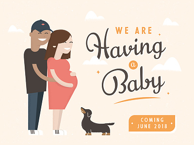 We are having a baby! announcement baby boy dachshund dog family father girl illustration me mom wife