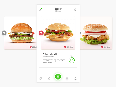 Food App burger clean feeds food likes minimalist modern rating