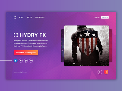 Hydryfx gradient home join landing page slides social subscribe vfx web page