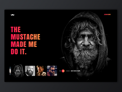 Mustache Made Me Do It dark theme gradient home landing page mustache style typography