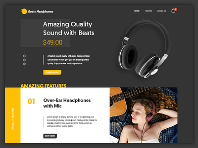 eCommerce Product Page cart ecommerce features. price headphone home landing page product social