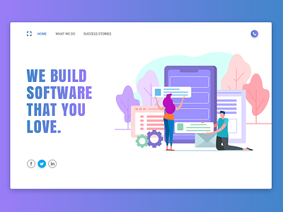We Build Software contact gradient home illustration landing page social web page