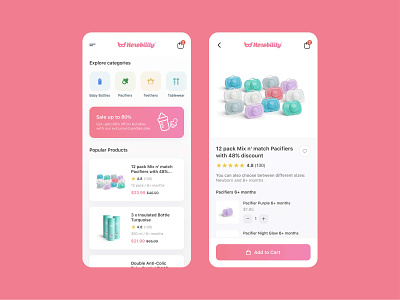 Herobility Mobile App design ecommerce flat marketplace modern pink ui ux