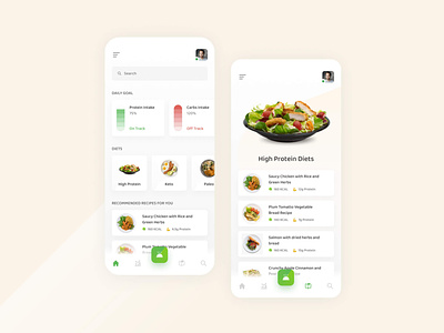 Foodie Mobile App Concept app calorie design diet flat food health light modern recipee ui ux