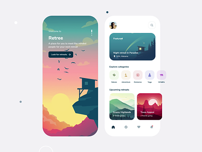 Retree Mobile App Design app camping colorful design flat modern retreat travel ui ux