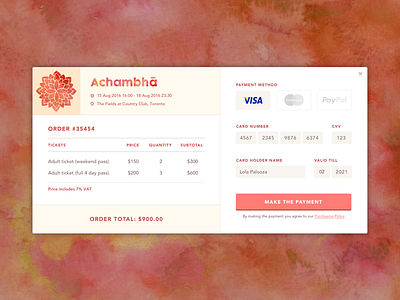 Daily UI Challenge #002 - Credit Checkout 002 checkout credit daily ui festival payment tickets ui watercolour