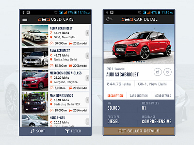 Car Dekho App - UI android car app car dekho detail page google design material design minimal modern sale car ui ux used cars