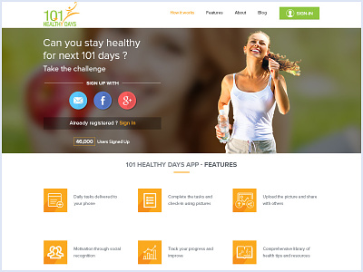 101 Healthy Day - Landing Page - Web App active application desktop website fitness health landing page minimal modern ui ux web app website yoga