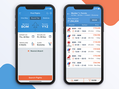 Flight Search - App detail flight booking flight search ios iphone iphone x listing material design minimal modern search result ui ux