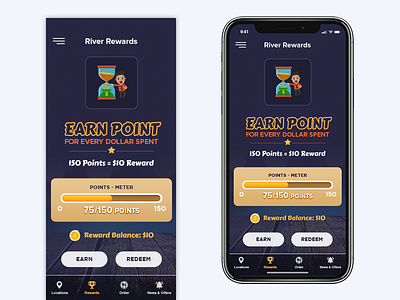 Rewards Point earn money earn point food ios iphone minimal modern redeem restaurants rewards ui ux victory winner