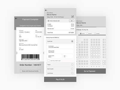 Movie Tickets Booking Wireframe booking checkout cinema design mobile mobile ui order payment tickets ux